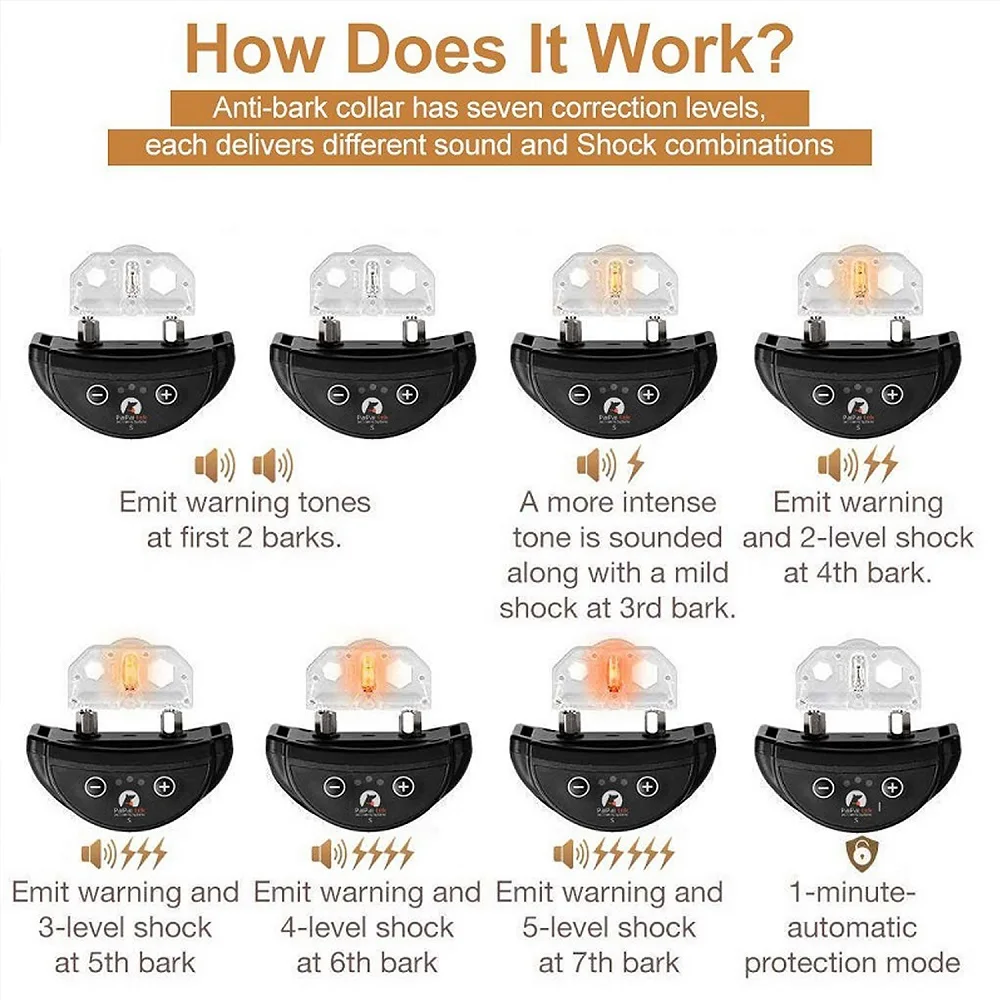 3Pcs Dog Anti Bark Collar,Dog Stop Bark Collar,Electric Shock Bark Control Collar For Dog,1-5 Adjustable Sensitive,Rechargeable - Image 2