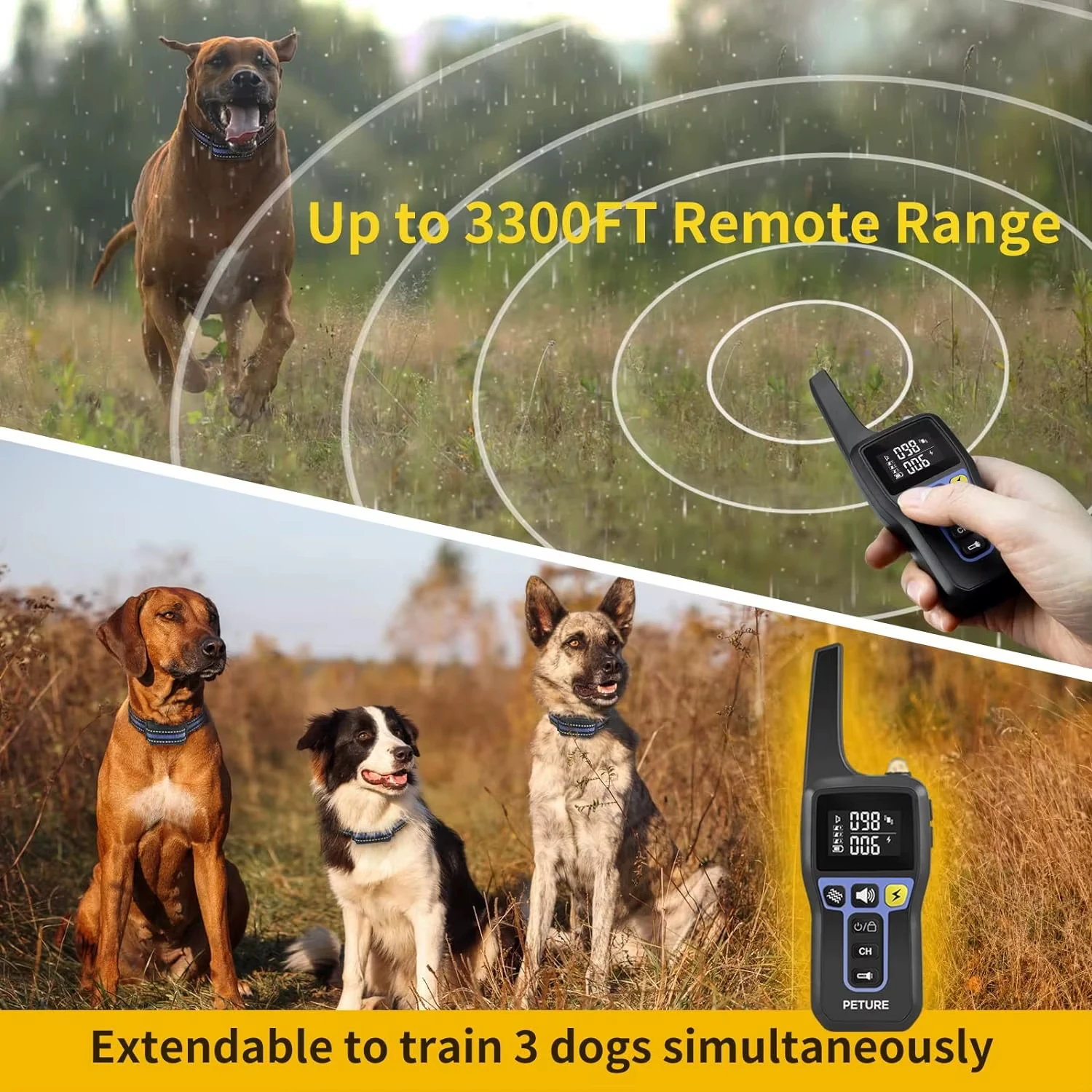 3300ft Dog Training Collar with Remote,Waterproof Shock Collar for All Size Dogs,Rechargeable Electric Collar for Dog Training - Image 4