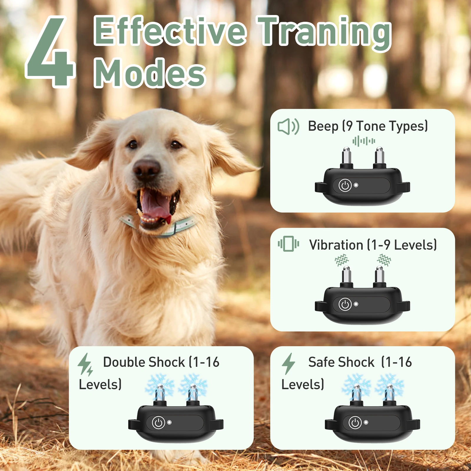 Dog Shock Collar 1000M Remote 4-in-1 Training Collar w/Beep, Vibration, Shock Modes, IPX7 Waterproof for Small Medium Large Dogs - Image 2