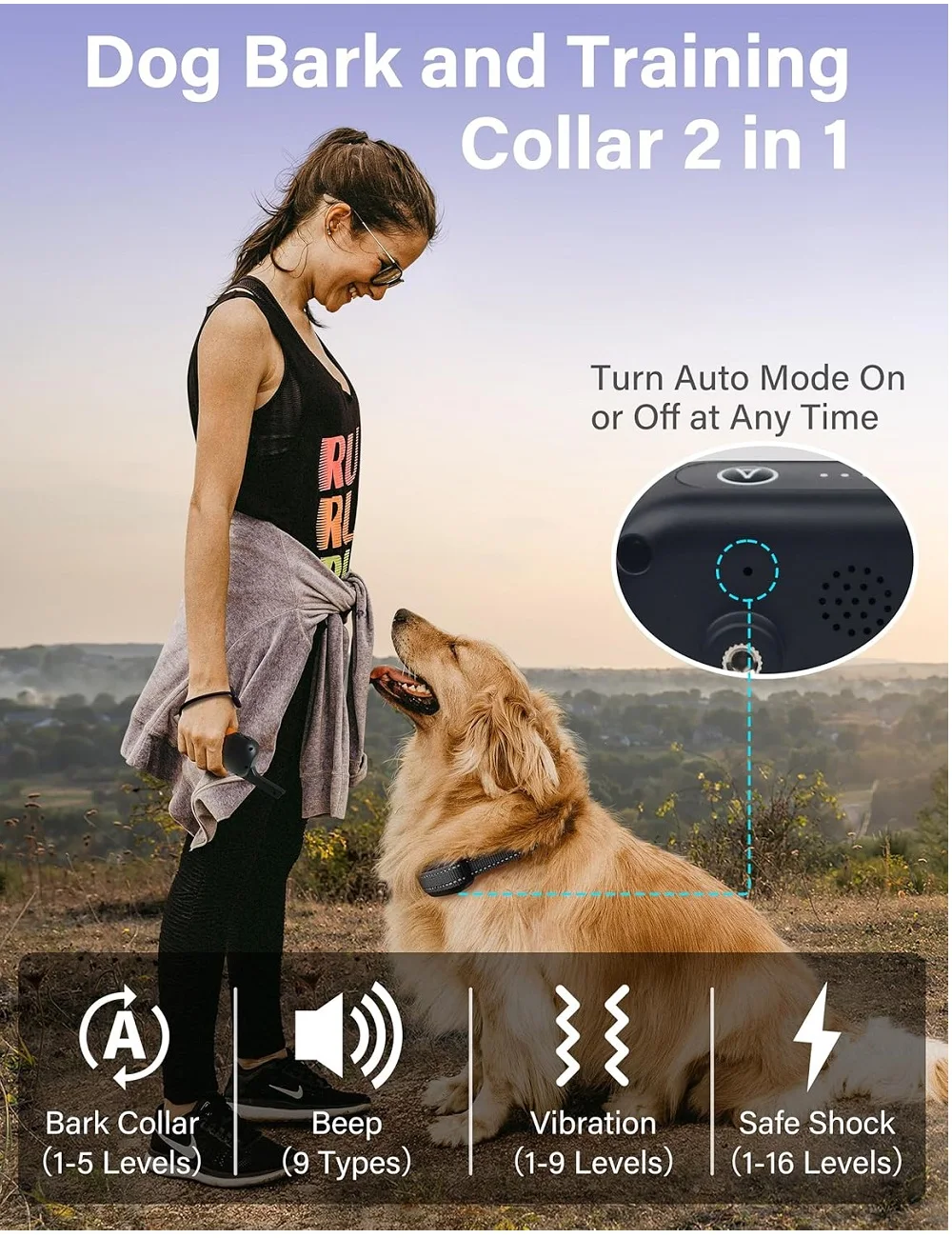 PaiPaitek 3300ft Dog Training Collar Remote&Automatic Mode Dog Shock Collar IP67 Waterproof Electric Collar for Dog 10-120 lbs - Image 3