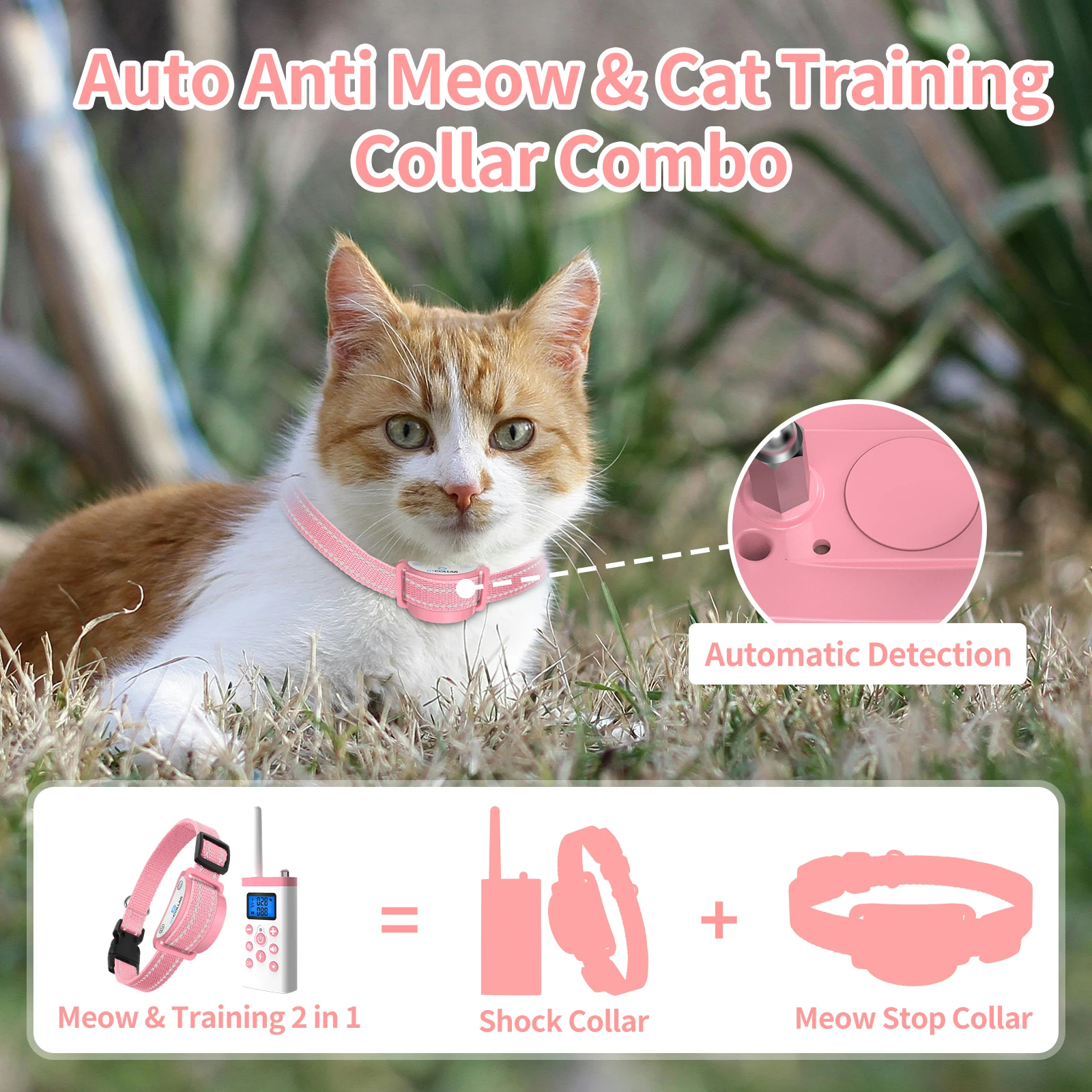 PaiPaitek Cat Training Collar,Cat Shock Collar with Remote ,Cat Stop Meowing Collar, Remote Control/Automatic Anti-Meow for Cats - Image 2