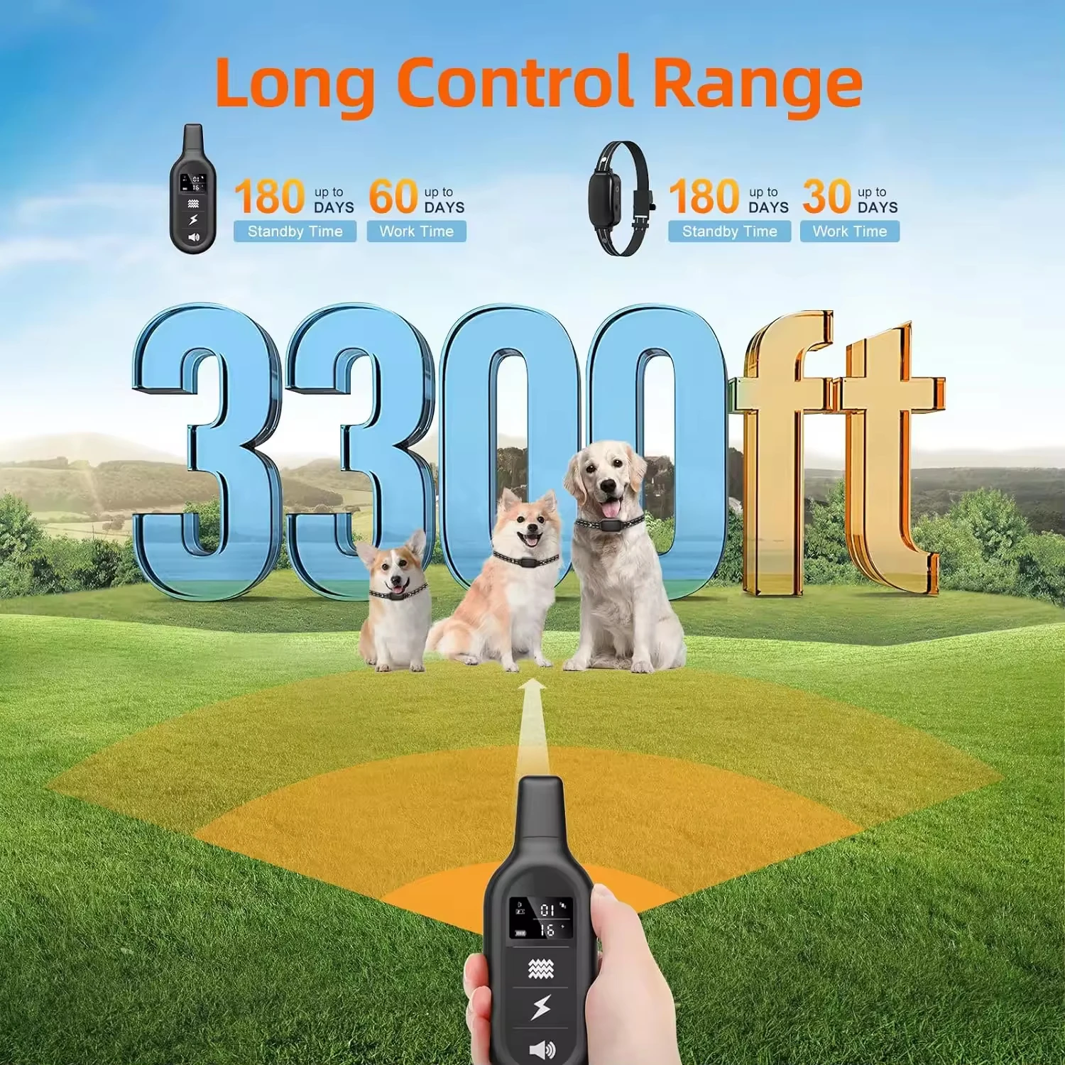 1000m Digital Dog Training Collar Waterproof Rechargeable Remote Control Pet with LCD Display for All Size Shock Vibration Sound - Image 3