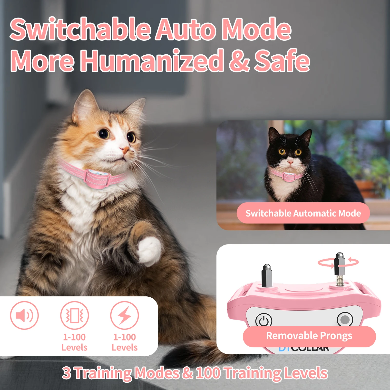 PaiPaitek Cat Training Collar,Cat Shock Collar with Remote ,Cat Stop Meowing Collar, Remote Control/Automatic Anti-Meow for Cats - Image 3