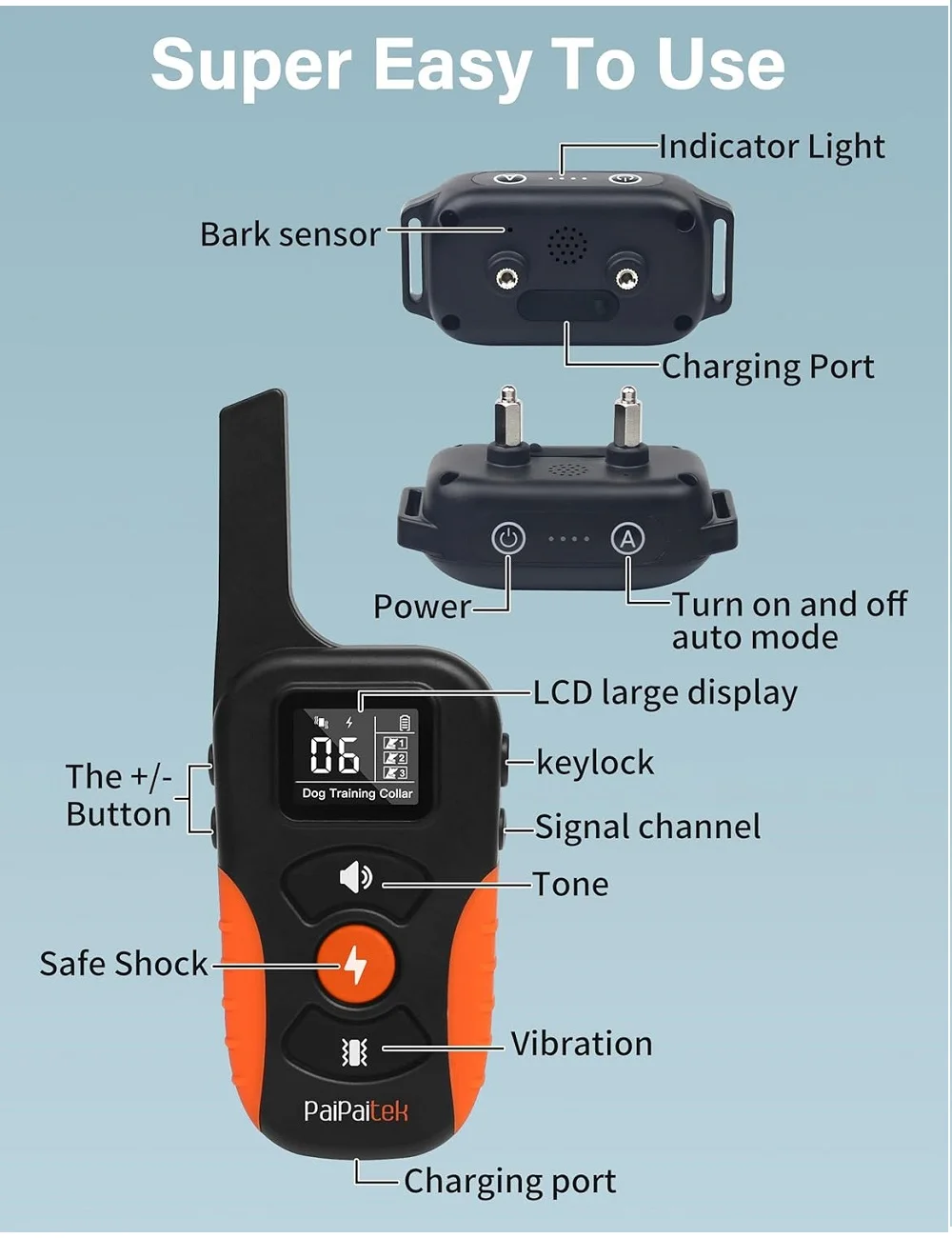 PaiPaitek 3300ft Dog Training Collar Remote&Automatic Mode Dog Shock Collar IP67 Waterproof Electric Collar for Dog 10-120 lbs - Image 2