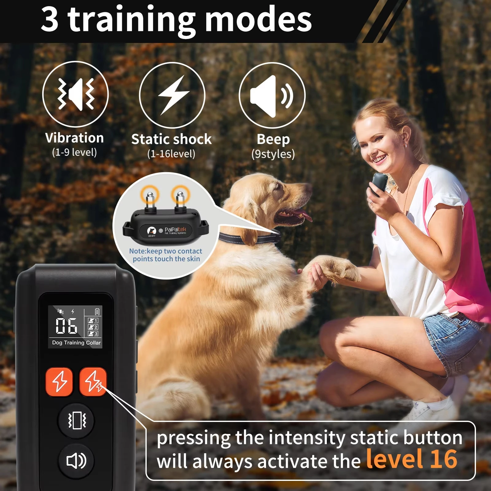 IPX7 Waterproof Electric Dog Collar with Remote 3300FT Rechargeable Dog Training Collar 3 modes Shock Collar for All Size Dog - Image 2