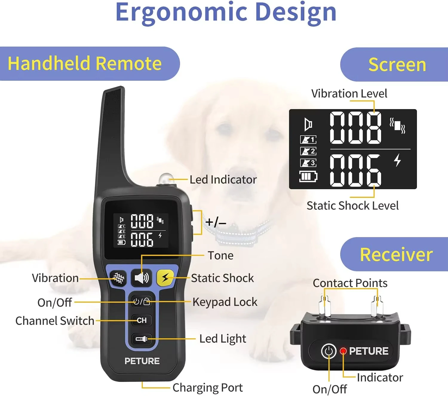 3300ft Dog Training Collar with Remote,Waterproof Shock Collar for All Size Dogs,Rechargeable Electric Collar for Dog Training - Image 3