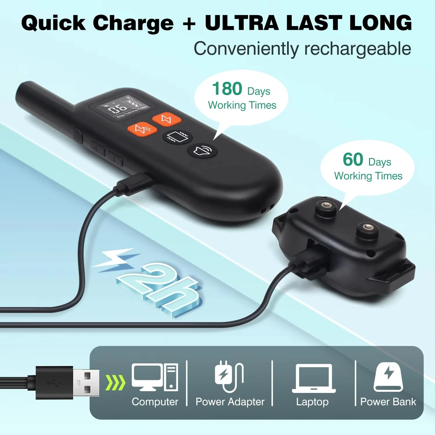 Double Shock Dog Training Collar,Rechargeable Electric Collar for Dog Training,Waterproof Dog Anti Bark Collar for 5-150 lbs Dog - Image 2