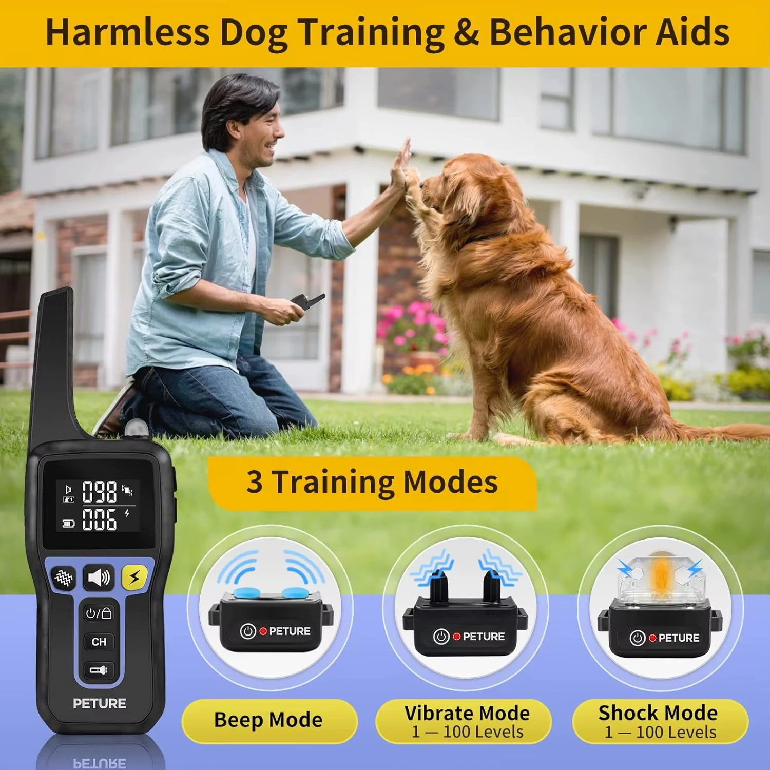 3300ft Dog Training Collar with Remote,Waterproof Shock Collar for All Size Dogs,Rechargeable Electric Collar for Dog Training - Image 2