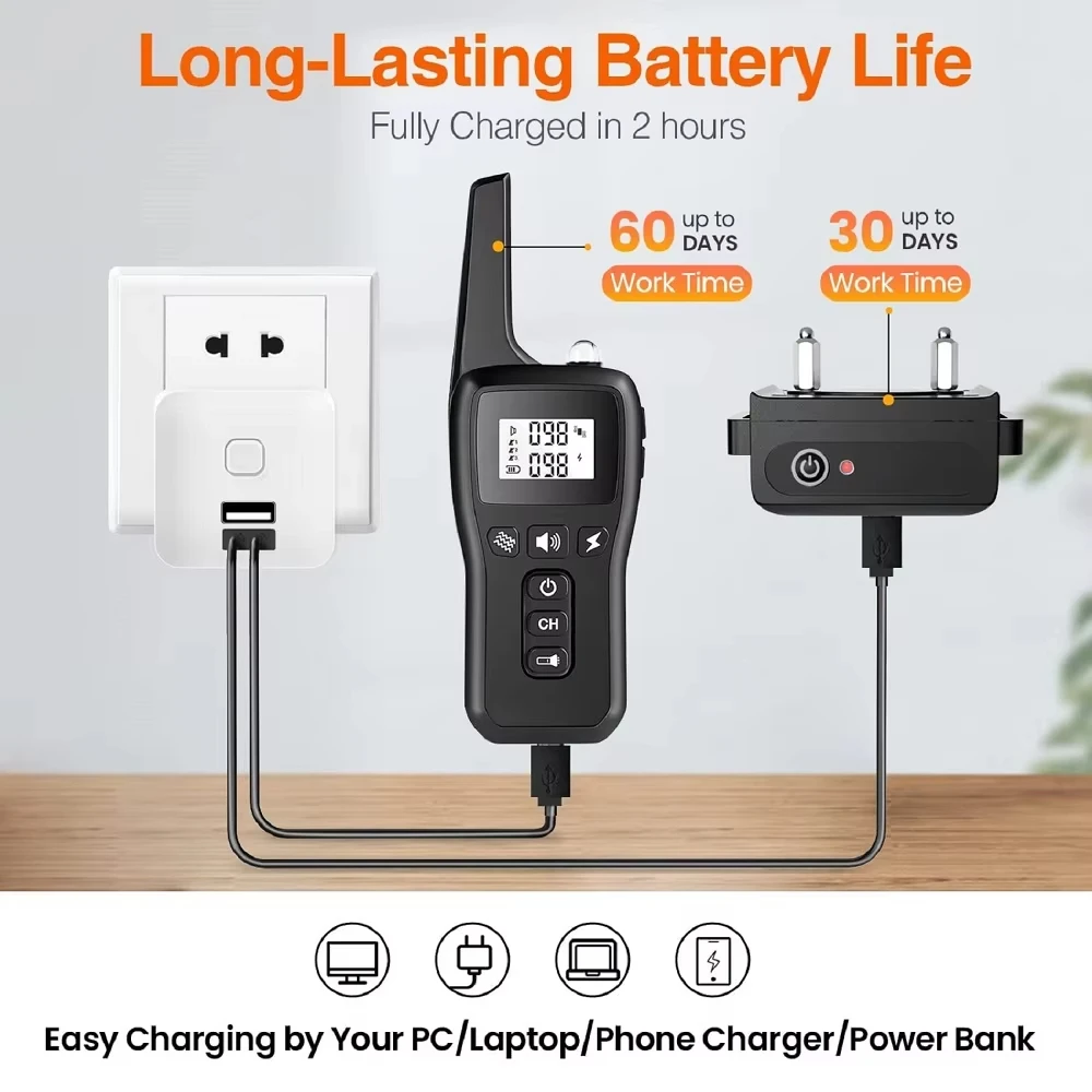 1000m Dog Training Collar with Remote Control ,Waterproof Electric Collar for All Size Dogs ,Rechargeable Dog Anti Bark Collar - Image 4